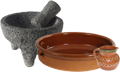 Clay pot and a molcajete.